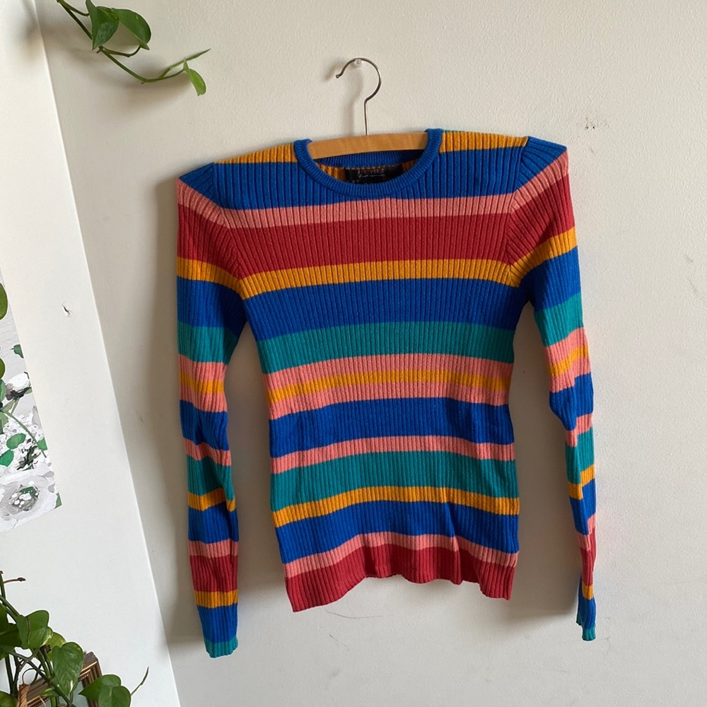 70s inspired rainbow sweater